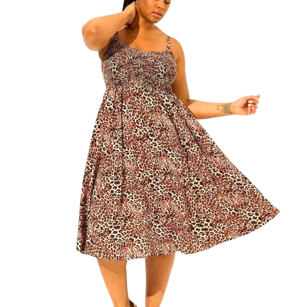 ❤NWT TORRID LEOPARD PRINT MIDI WASHABLE CHALLIS DRESS POCKETS PLUS SIZE